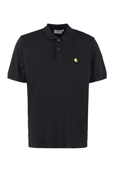 Carhartt Chase Logo Embroidered Cotton Polo Shirt In Black