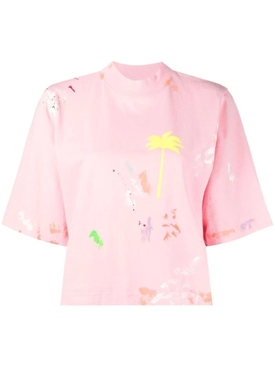 Palm Angels Paint-splatter T-shirt In Pink