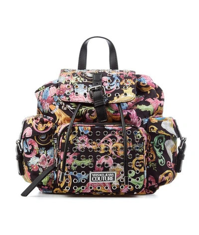 Versace Backpack With Barouque Print In Black