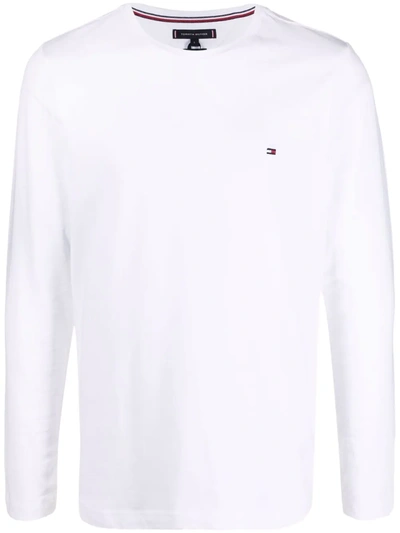 Tommy Hilfiger Logo-embroidered Long-sleeve T-shirt In White
