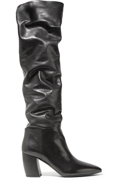 Prada Scrunched Leather Knee Boot In Black