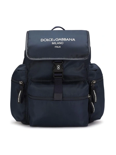 Dolce & Gabbana Kids' Large Nylon Backpack With Dolce&gabbana Milano Print In Blue