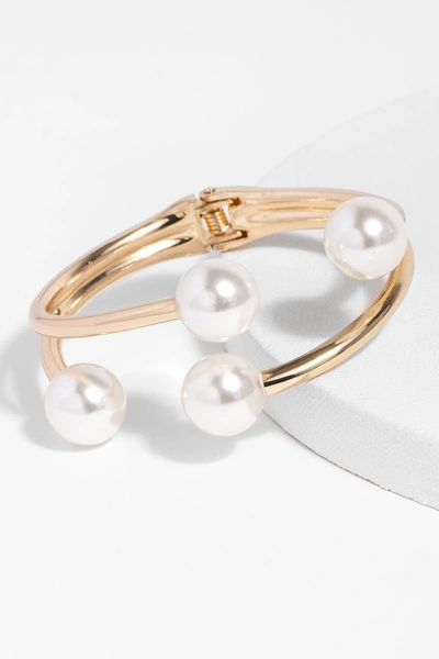 Saachi Hinged Faux Pearl Cuff In Gold