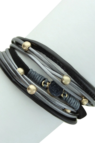 Olivia Welles Gorissa Multi Strand Beaded & Geo Pendant Bracelet In Burnished Gold-black