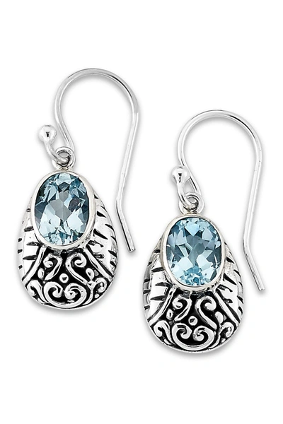 Samuel B Jewelry Sterling Silver Oval Blue Topaz Bali Design Earrings