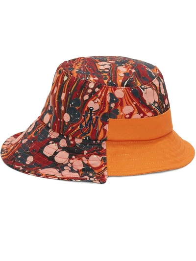 Jw Anderson Patchwork Asymmetric Bucket Hat In Red