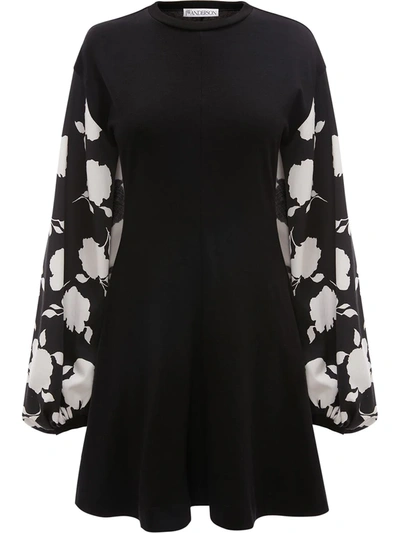 Jw Anderson Puff-sleeve Cotton Mini Dress In Black
