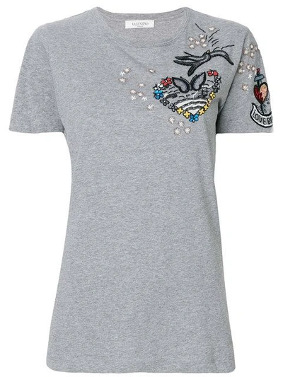 Valentino Sequin Appliqué T-shirt In Grey