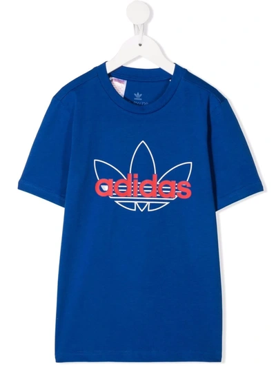Adidas Originals Kids' Logo-print Cotton T-shirt In Blue