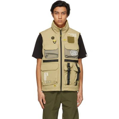 Aape By A Bathing Ape Reversible Beige & Yellow Canvas Multi-pocket Vest