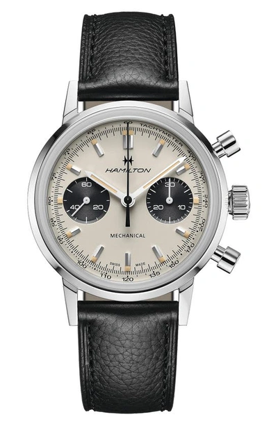 Hamilton American Classic Intra-matic Chronograph Leather Strap Watch In White/black