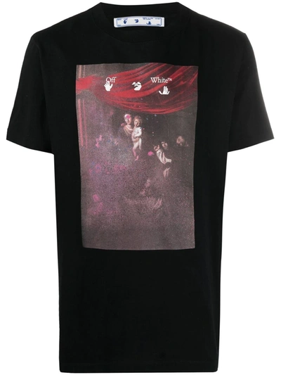 Off-white Caravaggio Spray  Cotton T-shirt  With Print In Black