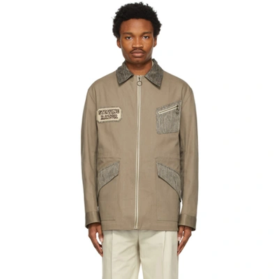 Nicholas Daley Graphic Cotton, Linen And Silk-blend Field Jacket In Khaki