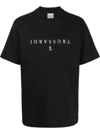 Trussardi Oversized Cotton T-shirt With Logo Print In Black