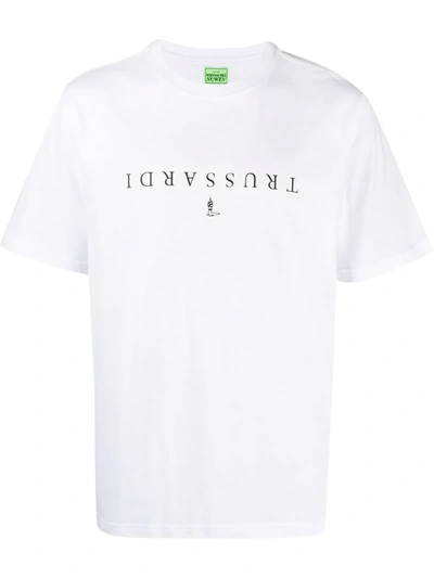 Trussardi Oversized Cotton T-shirt With Logo Print In White