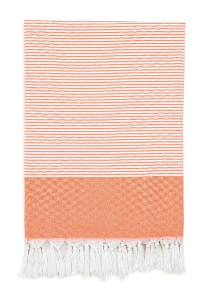 Linum Home 100% Turkish Aegean Cotton Elegant Thin Stripe Pestemal Beach Towel In Peach