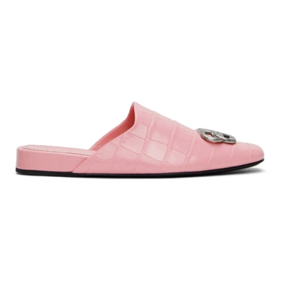 Balenciaga Cosy Bb Croc-effect Leather Slippers In Pink