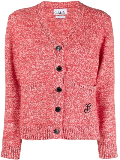 Ganni Cashmere Mix Knit Cardigan In Flame Scarlet