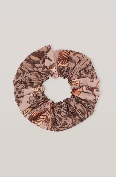 Ganni Printed Organic Cotton Poplin Scrunchie In Fossil