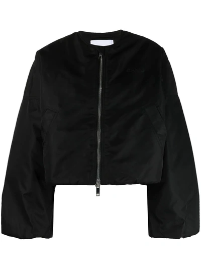 Ganni Balloon-sleeves Bomber Jacket In Black