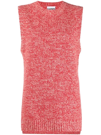 Ganni Cashmere Mix Knit Straight Fit Waistcoat In Red