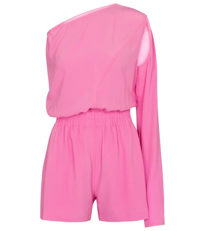 Rick Owens One-shoulder Cutout Crepe De Chine Playsuit In Pink