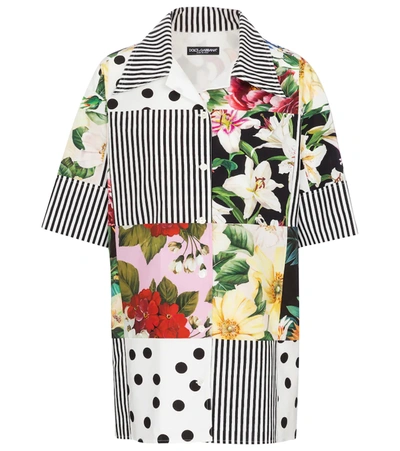 Dolce & Gabbana Cotton Poplin Patchwork Bowling Shirt In Multicoloured