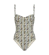 Tory Burch Striped Floral-print Underwired Swimsuit In Multi