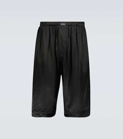 Balenciaga Men's Fluid Satin Pajama Shorts In Black