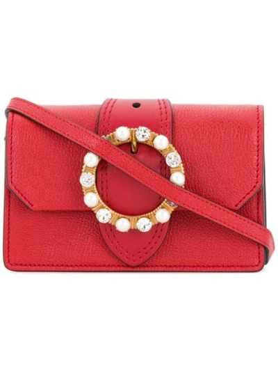 Miu Miu Madras Jewels Leather Buckle Clutch Bag In Dark Red