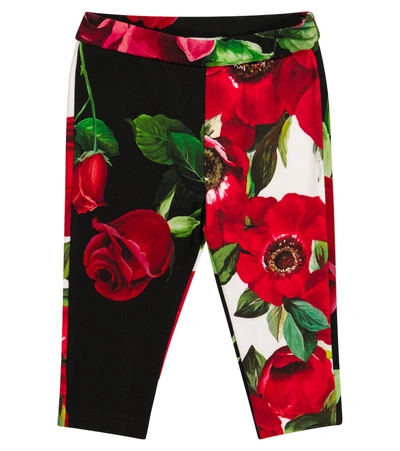 Dolce & Gabbana Baby Stretch-cotton Floral Leggings In Red