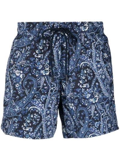 Etro Men's Paisley-print Swim Shorts In White,blue