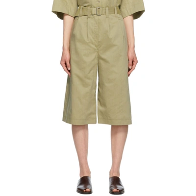 Lemaire Belted Cotton-poplin Bermuda Shorts In Green