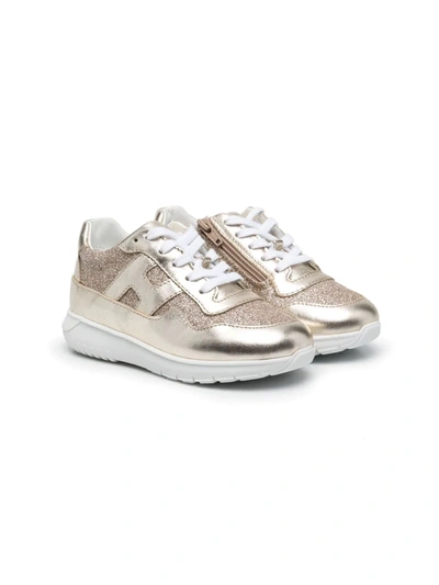 Hogan Kids' Interactive³ Glitter-embellished Trainers In Oro