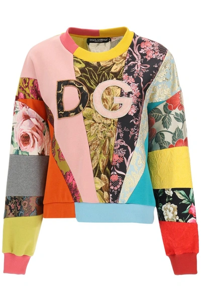 Dolce & Gabbana Patchwork Sweatshirt Dg Embroidery In Variante Abbinata