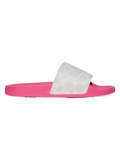 Coach Udele Sport Slide In Signature Canvas In Chalk & Confetti Pink