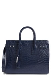 Saint Laurent Small Sac De Jour Croc Embossed Leather Tote - Blue In Marine