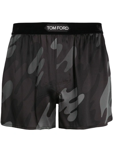 Tom Ford Camoflauge Silk Boxers In Brown