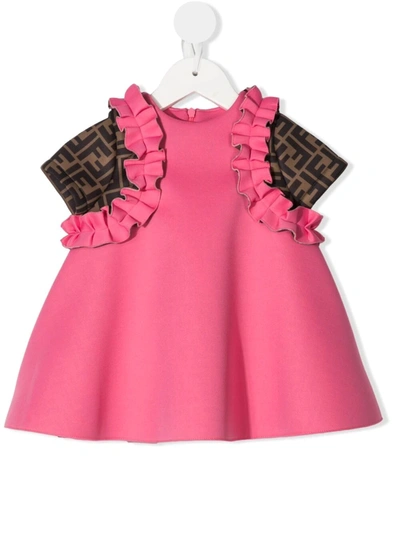 Fendi Kids' Ruffle-detail Ff-print Dress In Pink