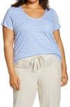 Caslonr Caslon Rounded V-neck Tee In White- Blue Stripe