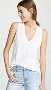 Madewell Whisper Cotton V Neck Pocket Tank In Optic White