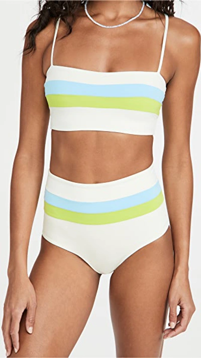 L*space L Space Striped Bikini Bottoms In Cream/sky Blue/kiwi