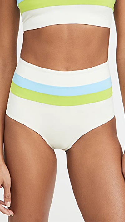 L*space Portia Reversible High Waist Stripe Bikini Bottoms In Cream/sky/kiwi