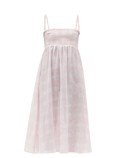 Solid & Striped The Willow Smocked Cotton-blend Dress In Painted Gingham Cloud Pink