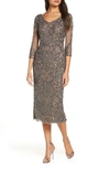 Pisarro Nights Sequin & Beaded Cocktail Sheath Dress In Mocha