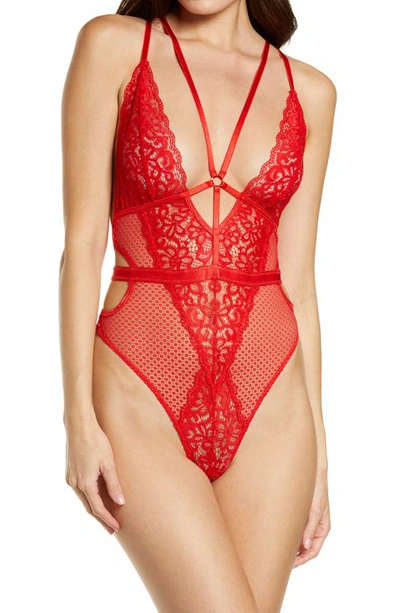 Ann Summers Anne Summers Obsession Open Gusset Lace & Mesh Teddy In Red |  ModeSens
