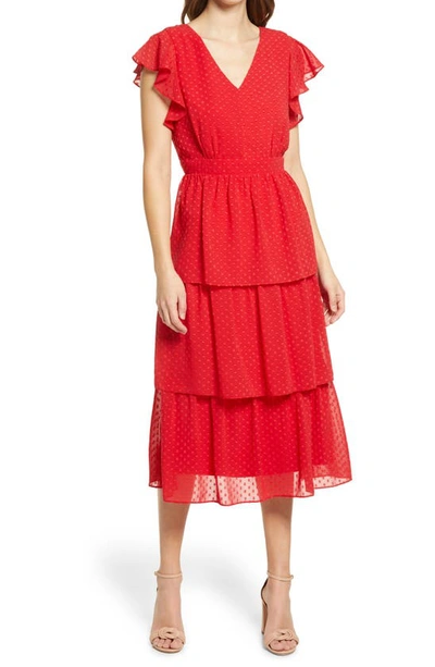 Julia Jordan Women's Textured Flutter-sleeve Tiered Dress In Red