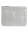 Comme Des Garçons Embossed Small Metallic Leather Pouch In Silver