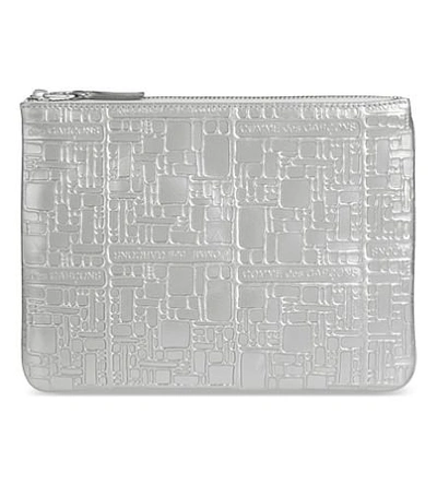 Comme Des Garçons Embossed Small Metallic Leather Pouch In Silver
