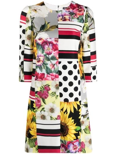 Dolce & Gabbana Patchwork Print Charmeuse Dress In Multicolor